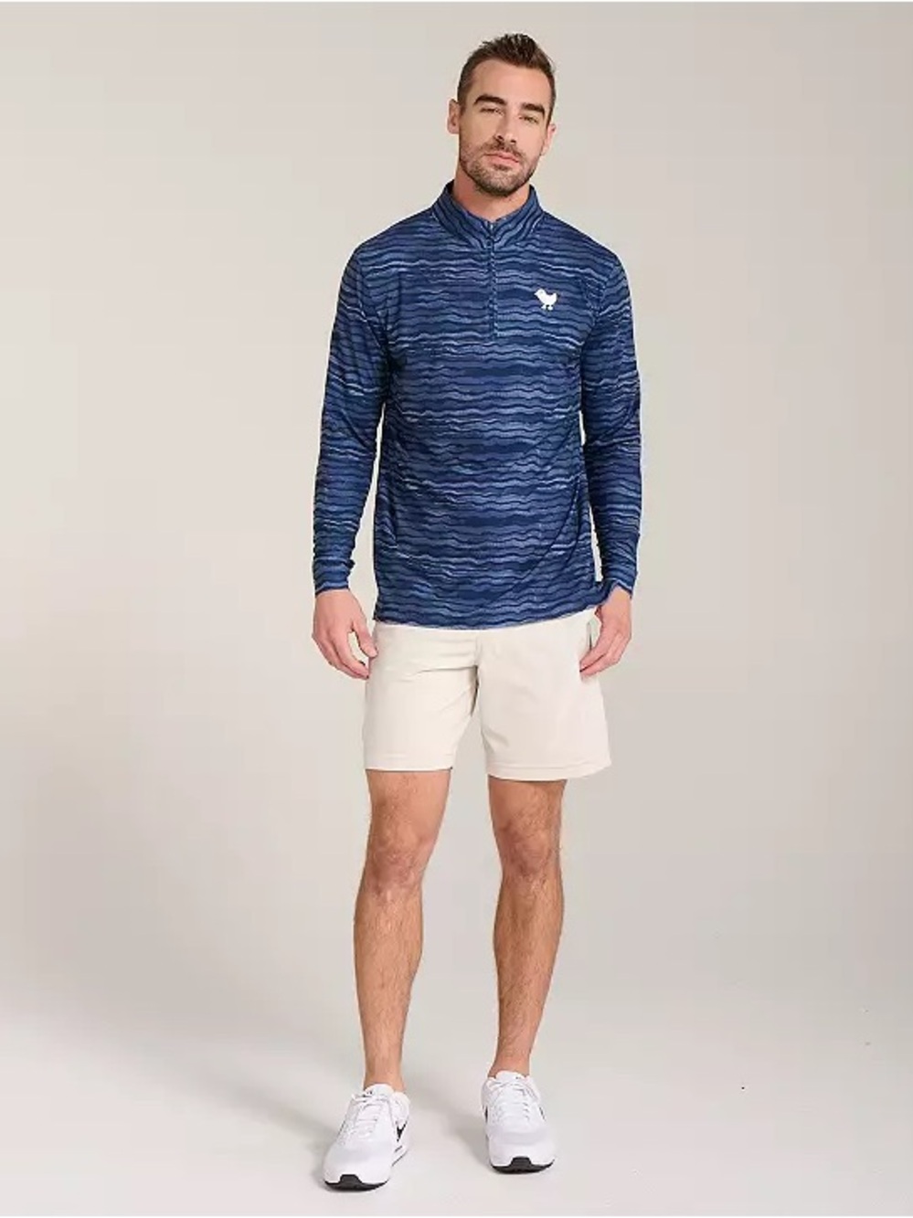 Bad Birdie Striped Lightweight Quarter Zip Golf Performance Pullover Blue Size M